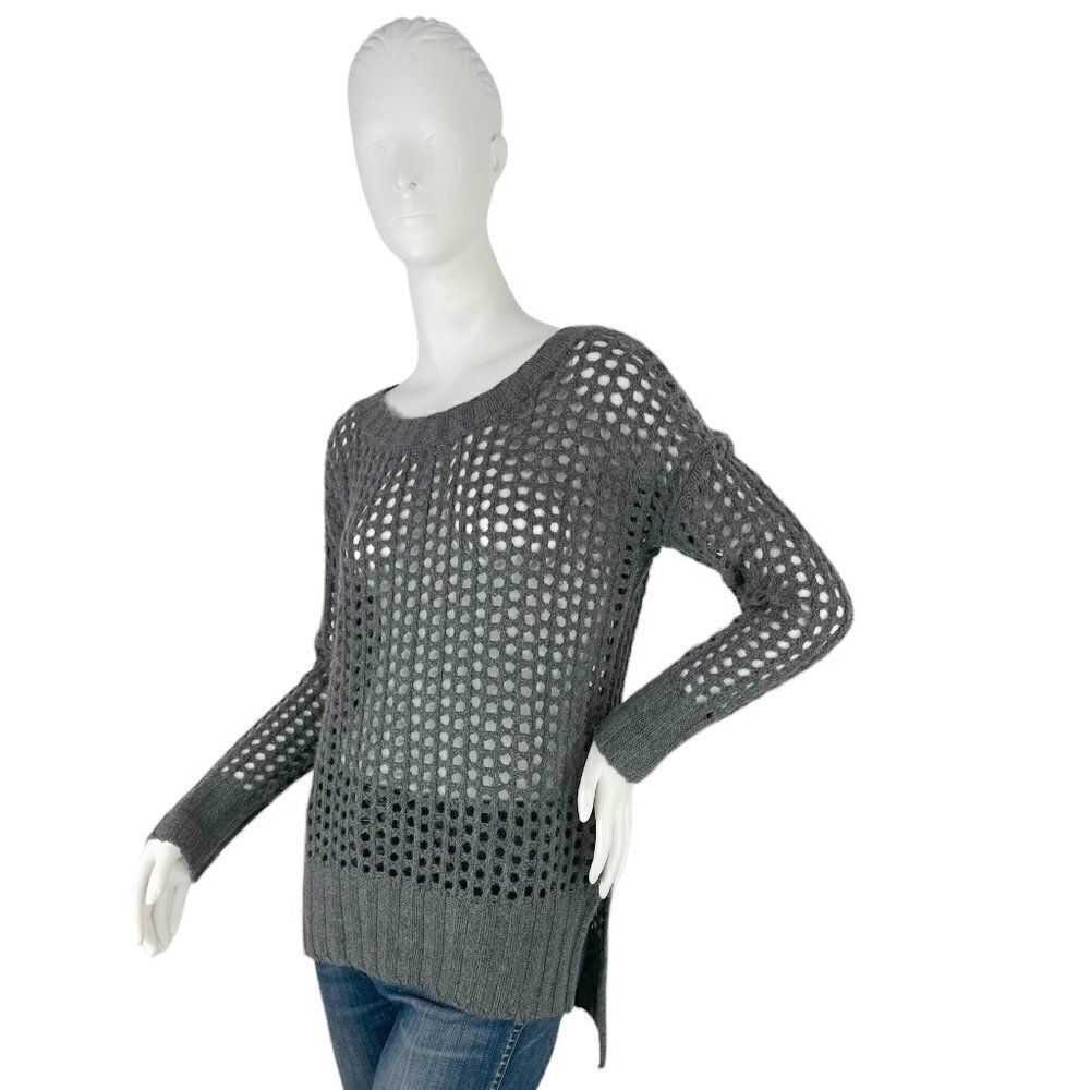 Cynthia Rowley Gray Cashmere Open Knit Pullover High Low Sweater Size Small
